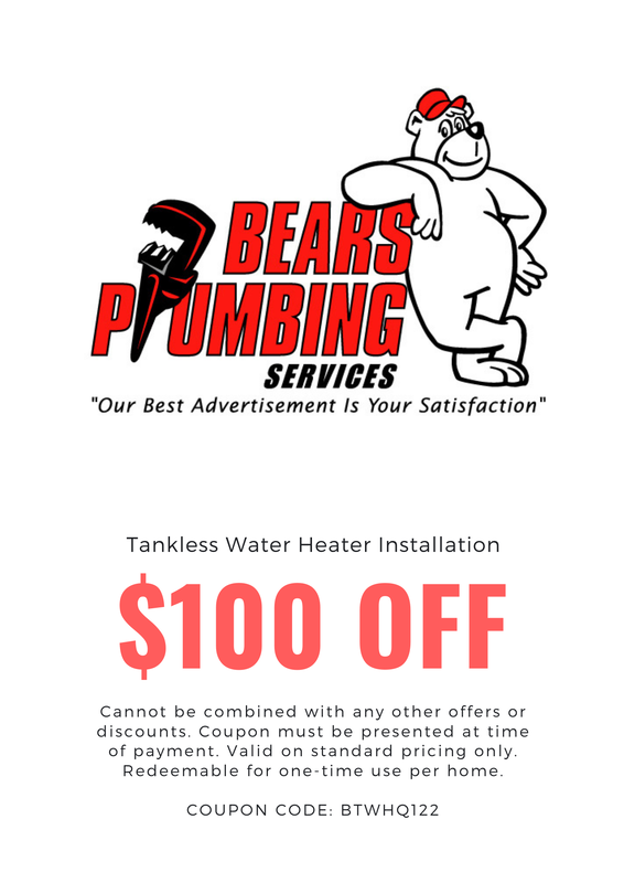 Tankless Water Heater Coupon | Spring Plumber | Bear's Plumbing Services